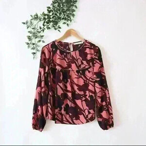 Abercrombie & Fitch Long Sleeve Pink Floral Keyhole Top XS Extra Small